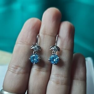 Elegant Silver and Blue Drop Earrings S295 Moissanite With GRA